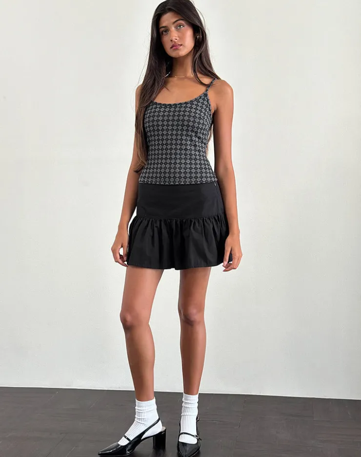 Women Motel Rocks Co-ords | Strappy Tops | Atarah Knit Cami Top in Argyle Black Grey