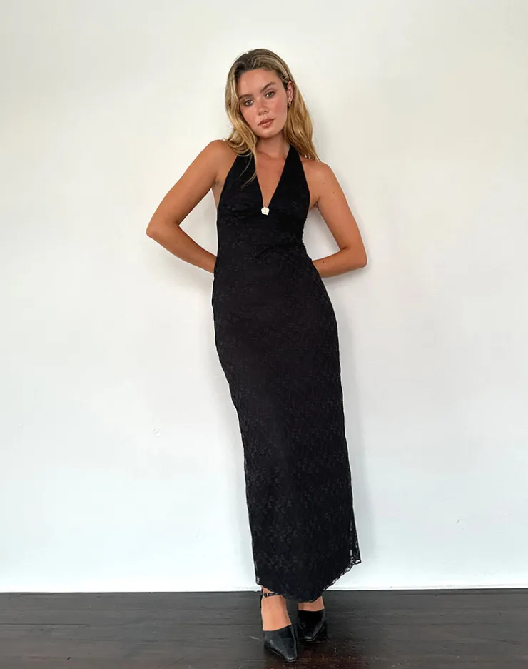 Women Motel Rocks Bodycon Dresses | Maxi Dresses | Atma Halterneck Maxi Dress in Canina Lace Black