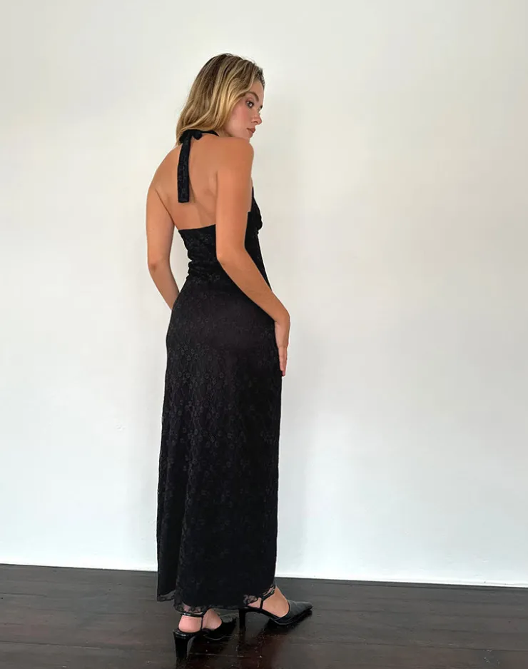 Women Motel Rocks Bodycon Dresses | Maxi Dresses | Atma Halterneck Maxi Dress in Canina Lace Black