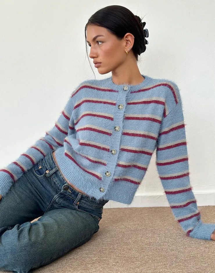 Women Motel Rocks Cardigans | Audrina Cardigan in Blue and Red Stripe