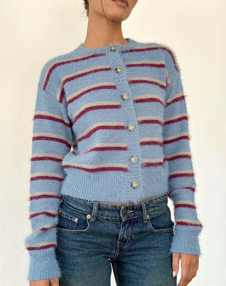 Women Motel Rocks Cardigans | Audrina Cardigan in Blue and Red Stripe