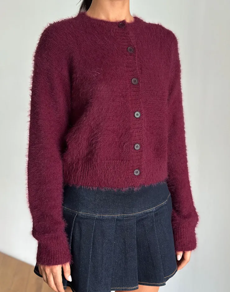 Women Motel Rocks Cardigans | Audrina Cardigan in Fluffy Burgundy