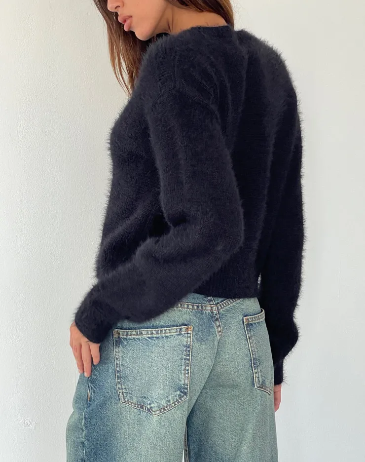 Women Motel Rocks Basics | Audrina Cardigan in Fluffy Knit Black