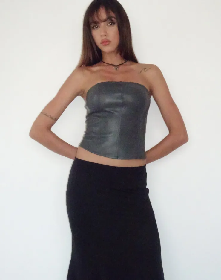 Women Motel Rocks Bandeau Tops | Audy Bandeau Crop Top in PU Slate Grey