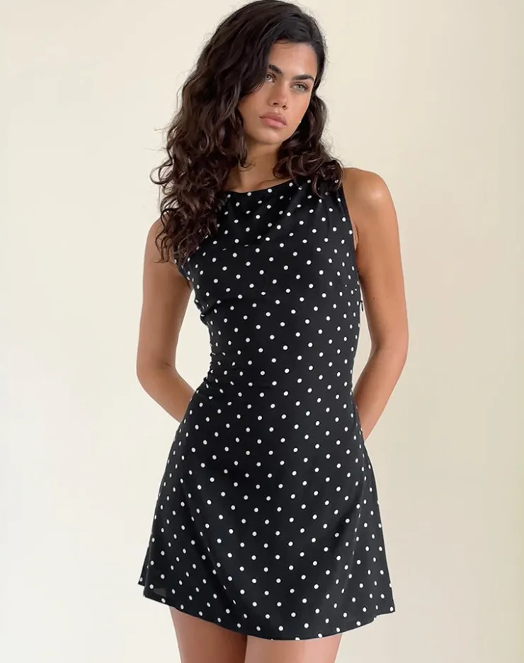 Women Motel Rocks Printed Dresses | Little Black Dresses | Ayana Backless Mini Dress in Polka Black