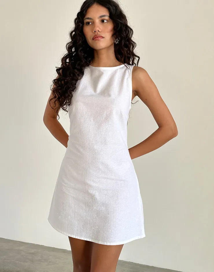 Women Motel Rocks Day Dresses | Mini Dresses | Ayana Open Back Mini Dress in Off White Linen