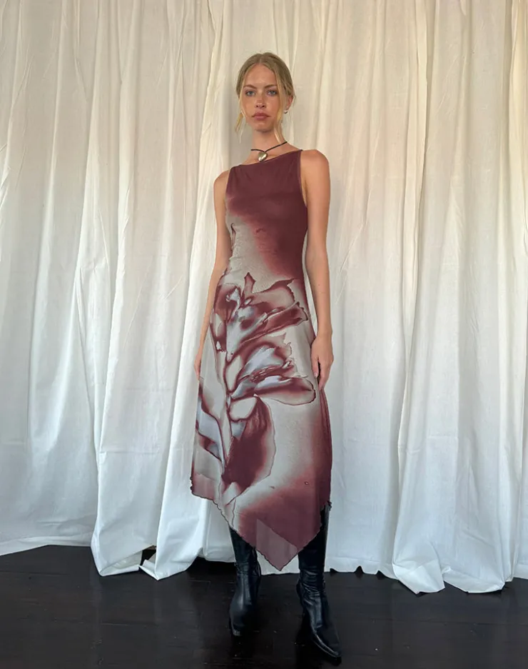 Women Motel Rocks Printed Dresses | Bodycon Dresses | Aysun Midi Dress in Lumen Mesh Brown