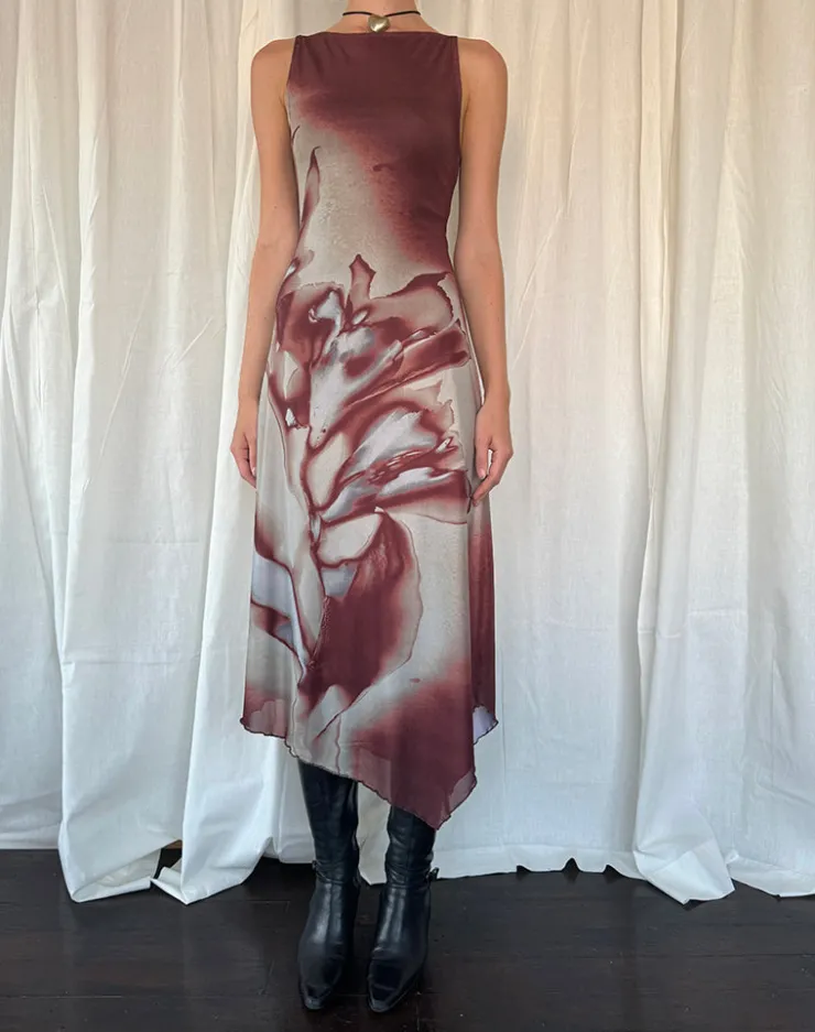 Women Motel Rocks Printed Dresses | Bodycon Dresses | Aysun Midi Dress in Lumen Mesh Brown