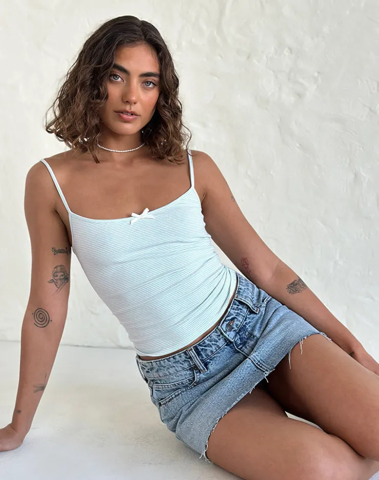 Women Motel Rocks Basic Tops | Printed Tops | Barlyn Cami Top in Blue and White Stripe