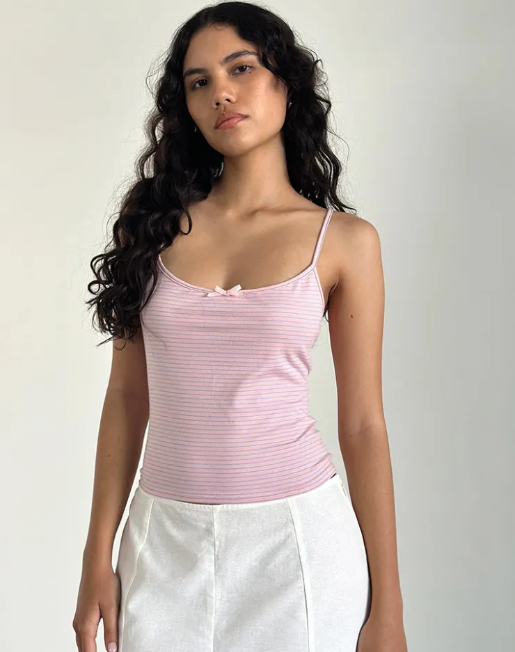 Women Motel Rocks Printed Tops | Strappy Tops | Barlyn Cami Top in Pink and Blue Stripe