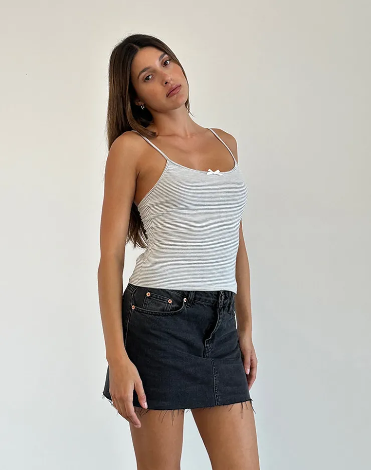 Women Motel Rocks Basic Tops | Printed Tops | Barlyn Cami Top in Stripe Grey White