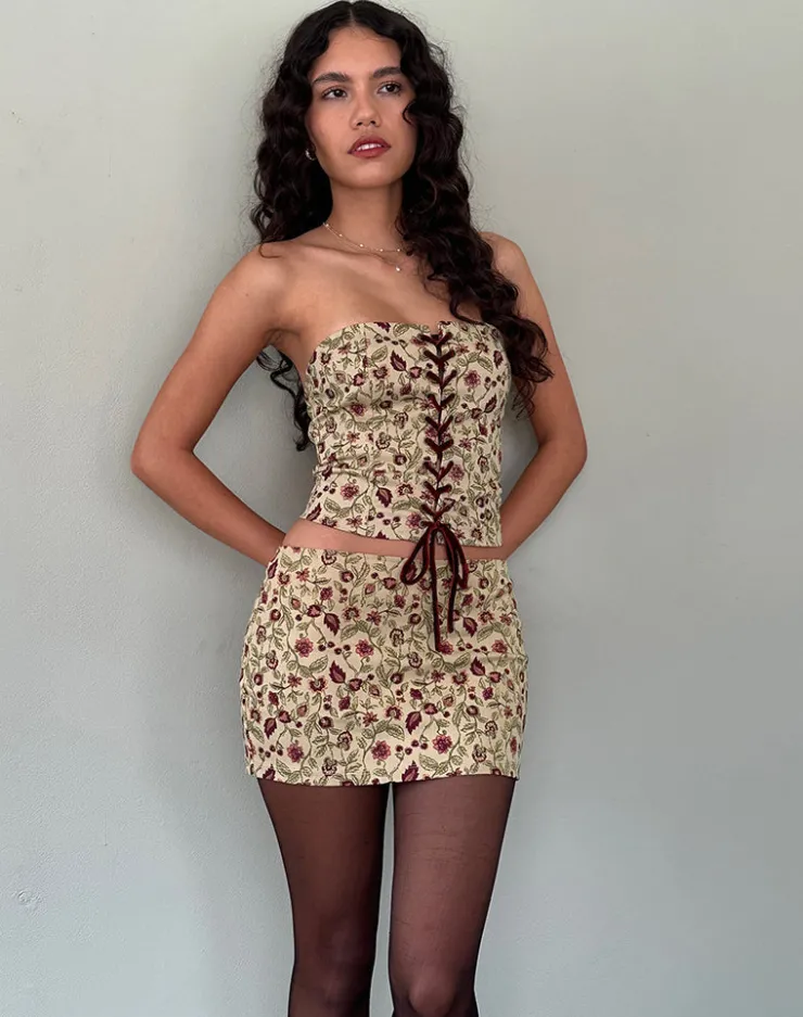 Women Motel Rocks Co-ords | Printed Skirts | Bebeka Micro Mini Skirt in Botanical Taupe