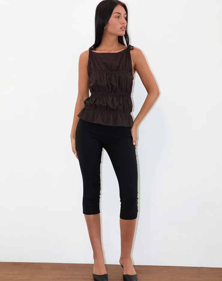 Women Motel Rocks Vest Tops | Beck Ruched Tie Strap Top in Bitter Chocolate