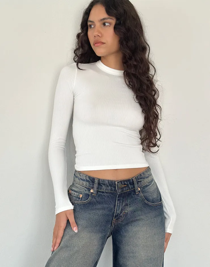 Women Motel Rocks Basics | Basic Tops | Beech Ribbed Long Sleeve Top in Off White