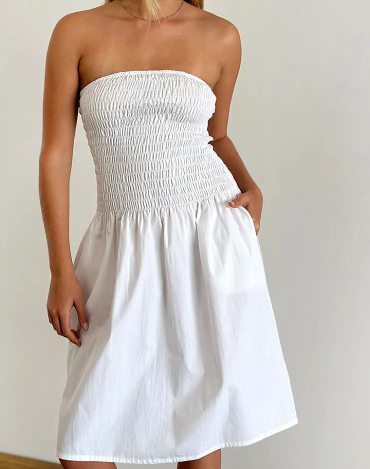 Women Motel Rocks Bandeau Dresses | Day Dresses | Belesi Bandeau Midi Dress in Poplin White