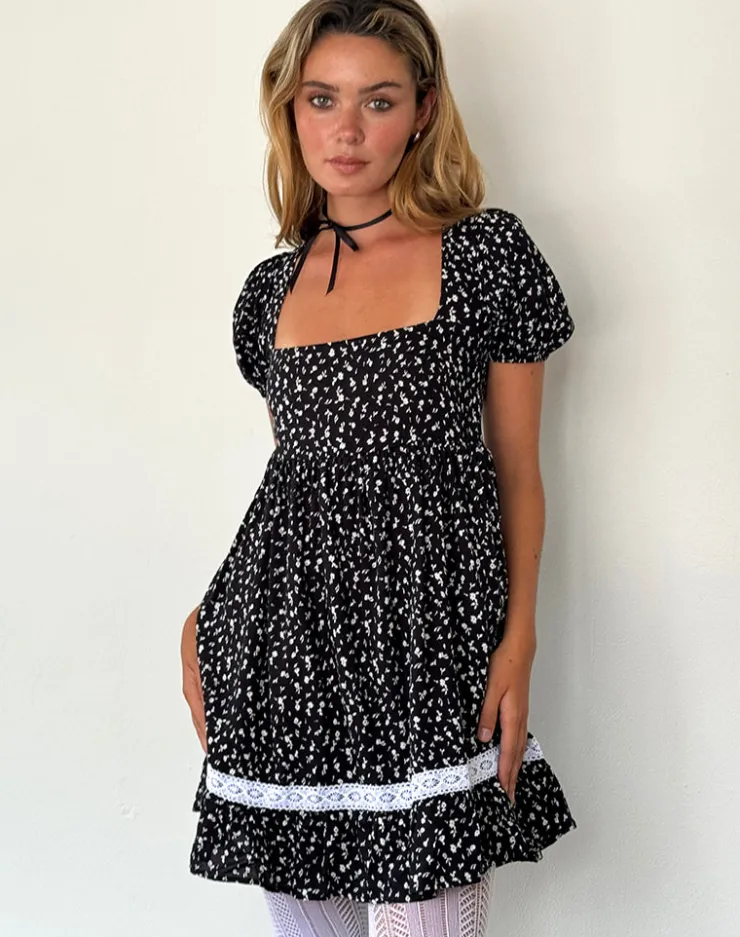 Women Motel Rocks Printed Dresses | Day Dresses | Beling Mini Tea Dress in Black Ditsy Romance