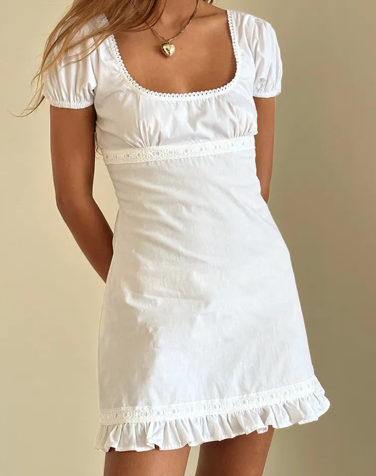 Women Motel Rocks Day Dresses | Mini Dresses | Bella Mini Tea Dress in Poplin White