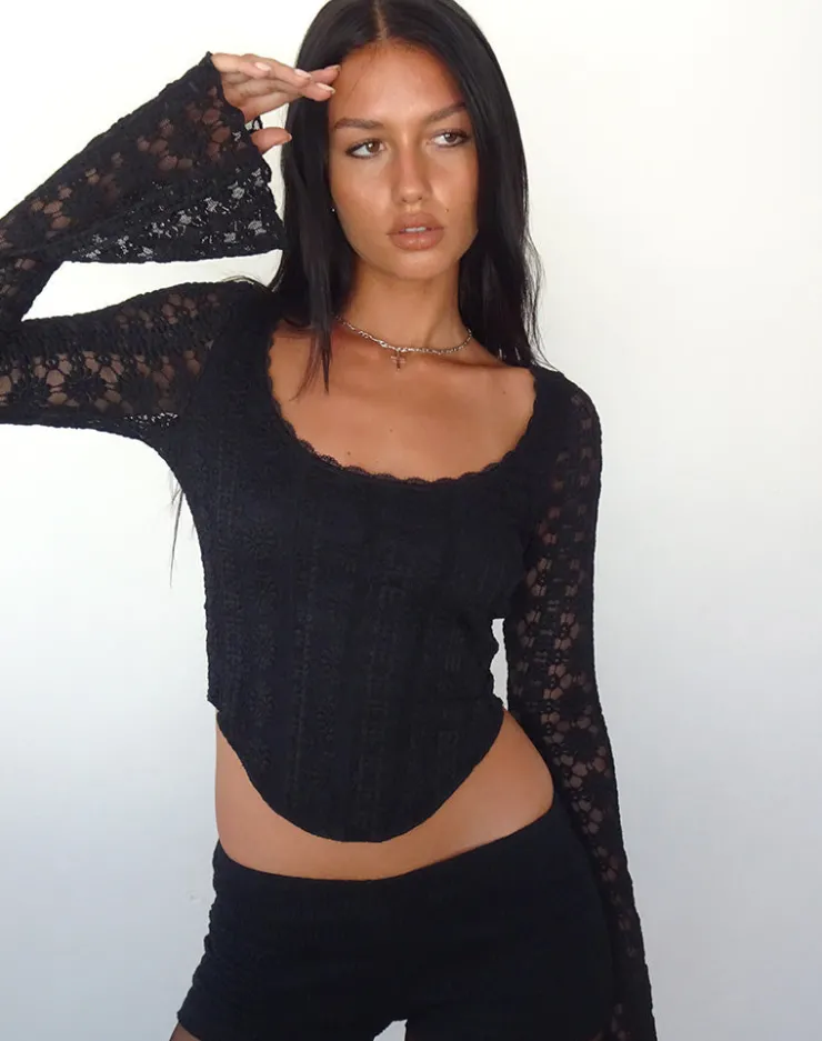 Women Motel Rocks Long Sleeve Tops | Lace Tops | Belle Long Sleeve Top in Regal Lace Black