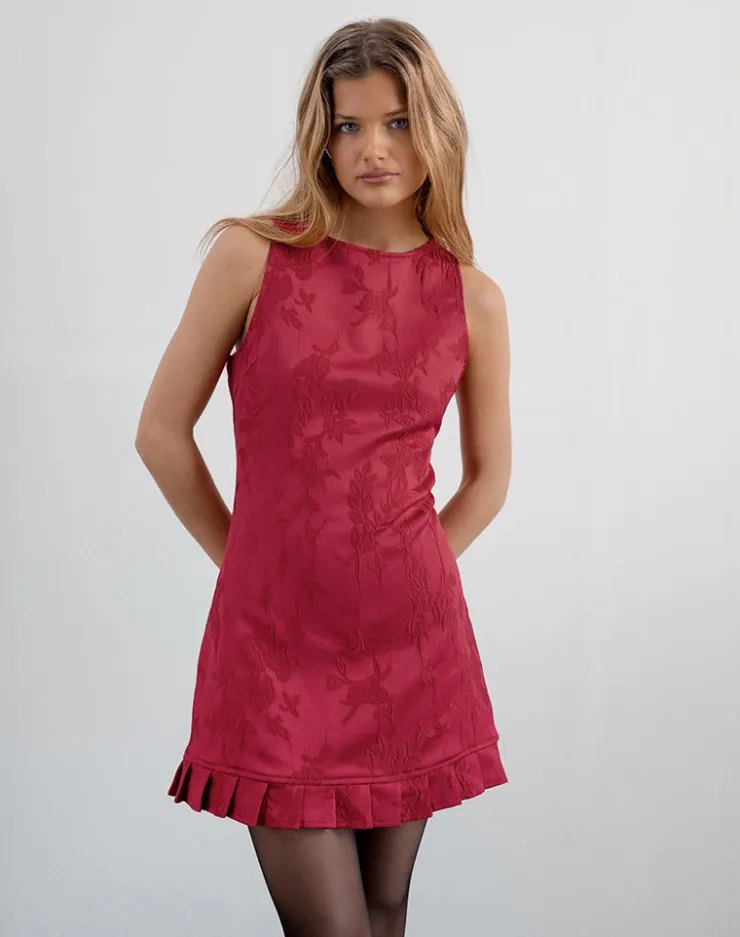 Women Motel Rocks Party Dresses | Mini Dresses | Benian Mini Dress in Satin Jacquard Red