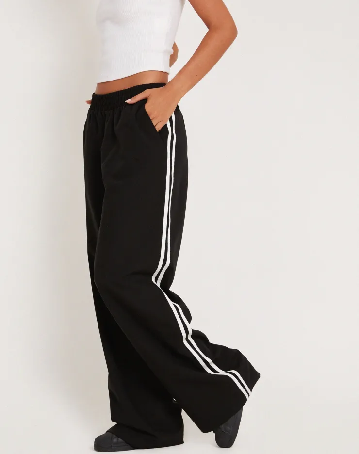 Women Motel Rocks Tailoring | Wide Leg Pants | Bennett Wide Leg Trouser in Tailoring Black with White Stripe