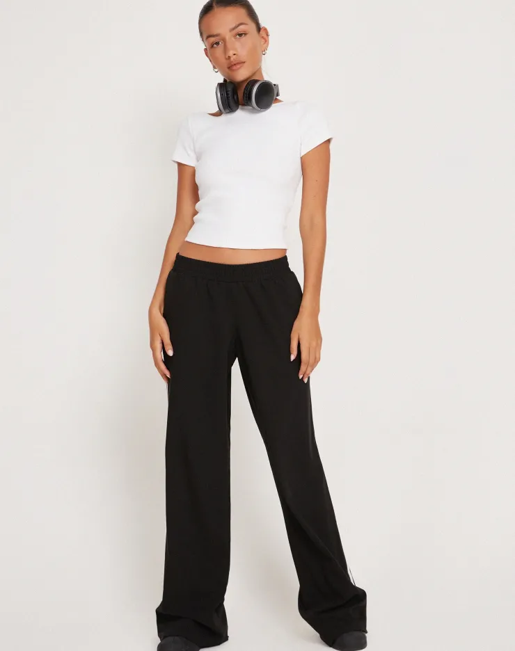 Women Motel Rocks Tailoring | Wide Leg Pants | Bennett Wide Leg Trouser in Tailoring Black with White Stripe