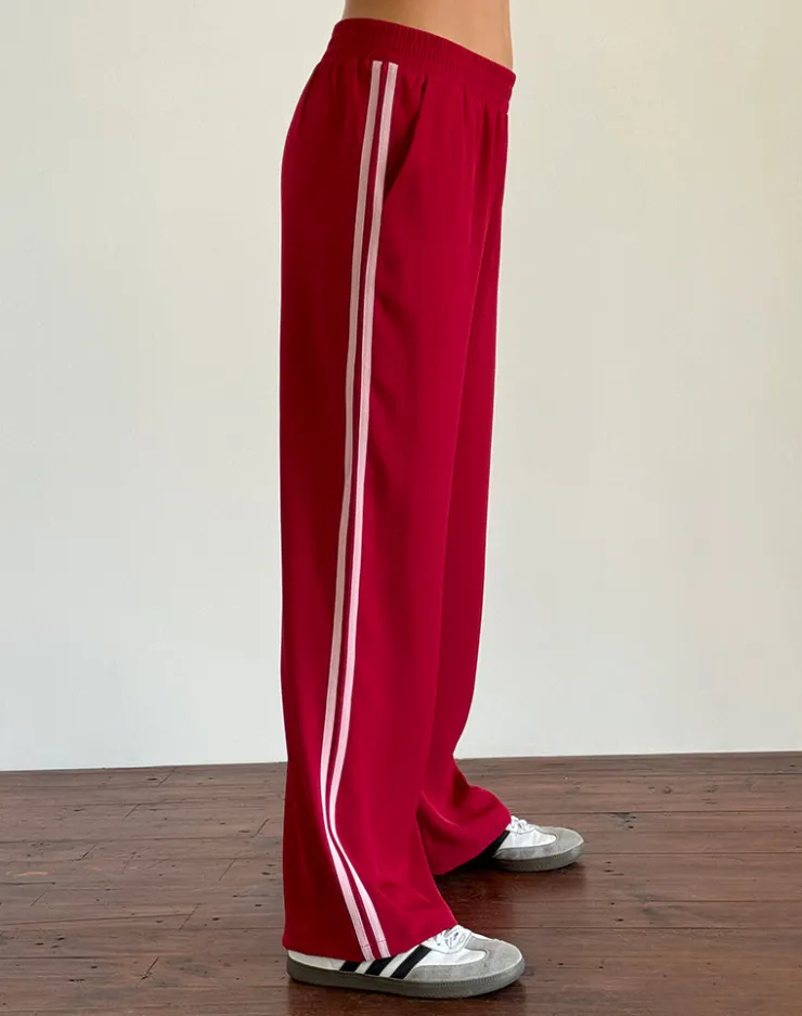 Women Motel Rocks Wide Leg Pants | Bennett Wide Leg Trouser in Tailoring Red with Pink Stripe