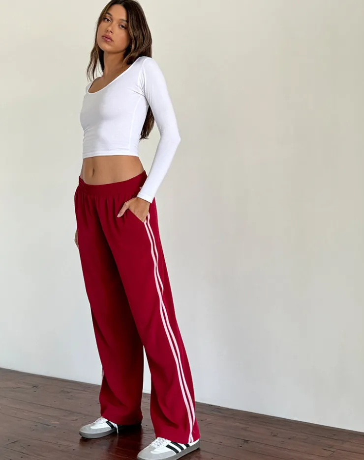 Women Motel Rocks Wide Leg Pants | Bennett Wide Leg Trouser in Tailoring Red with Pink Stripe