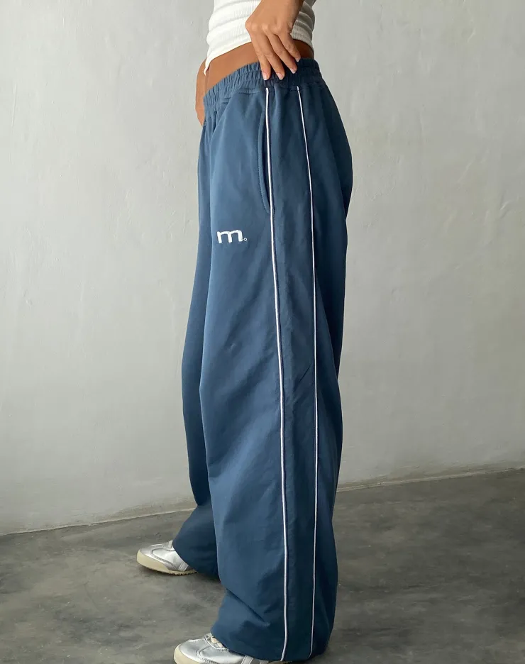 Women Motel Rocks Wide Leg Pants | Benton Wide Leg Jogger in Blue with 'M' Embroidery