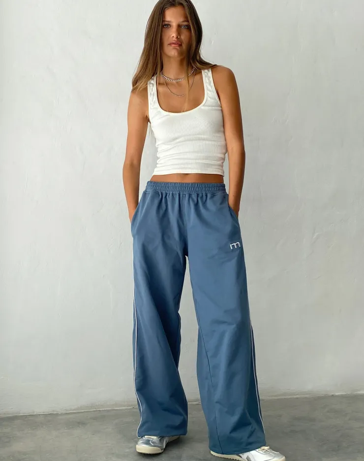 Women Motel Rocks Wide Leg Pants | Benton Wide Leg Jogger in Blue with 'M' Embroidery