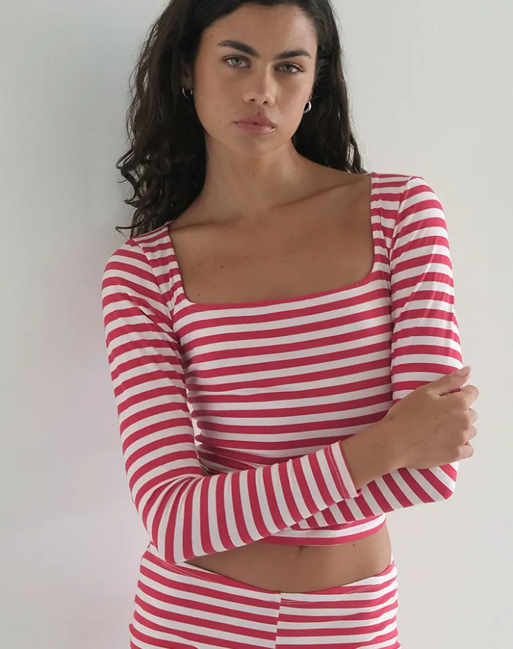 Women Motel Rocks Basic Tops | Long Sleeve Tops | Biga Long Sleeve Top in Red and White Stripe