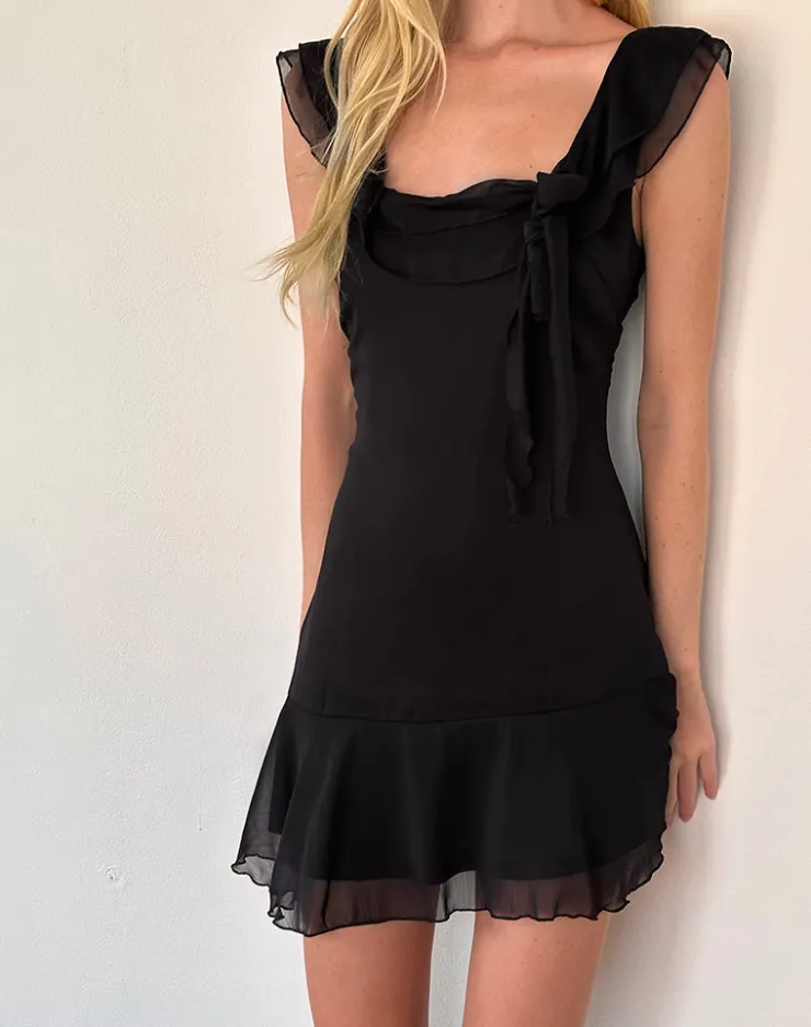 Women Motel Rocks Little Black Dresses | Party Dresses | Binita Mini Dress in Chiffon Black