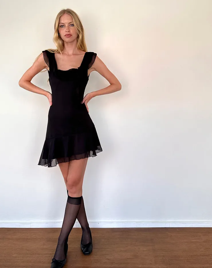 Women Motel Rocks Little Black Dresses | Party Dresses | Binita Mini Dress in Chiffon Black