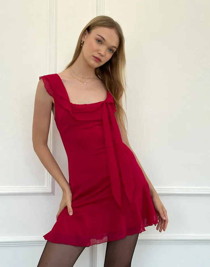 Women Motel Rocks Party Dresses | Mini Dresses | Binita Mini Dress in Chiffon Burgundy