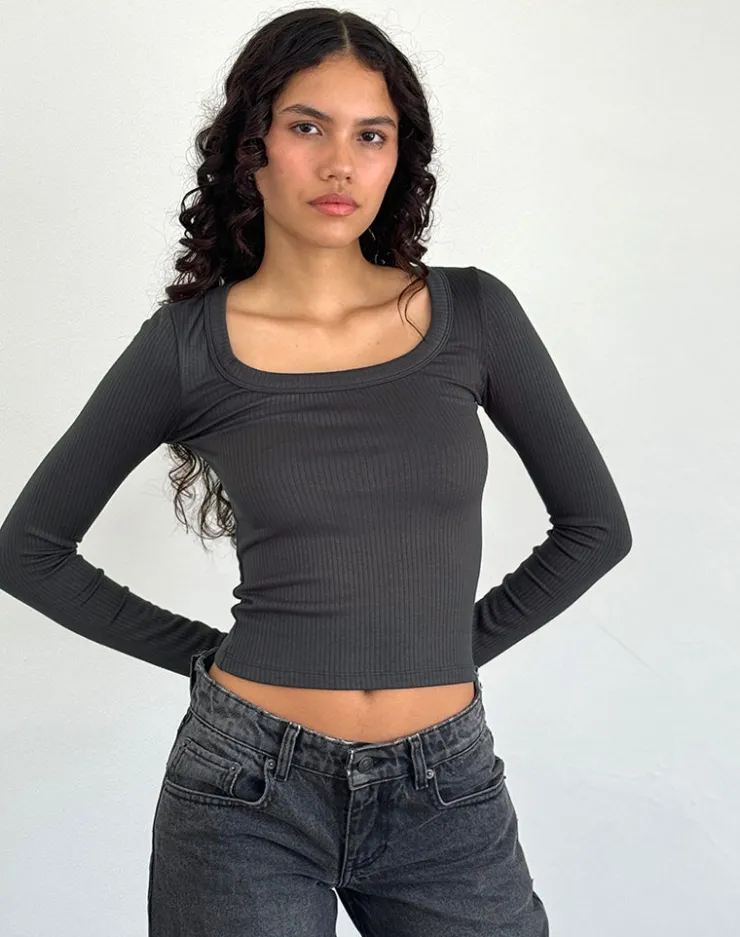 Women Motel Rocks Basic Tops | Long Sleeve Tops | Binlo Extra Long Sleeve Top in Black Forest