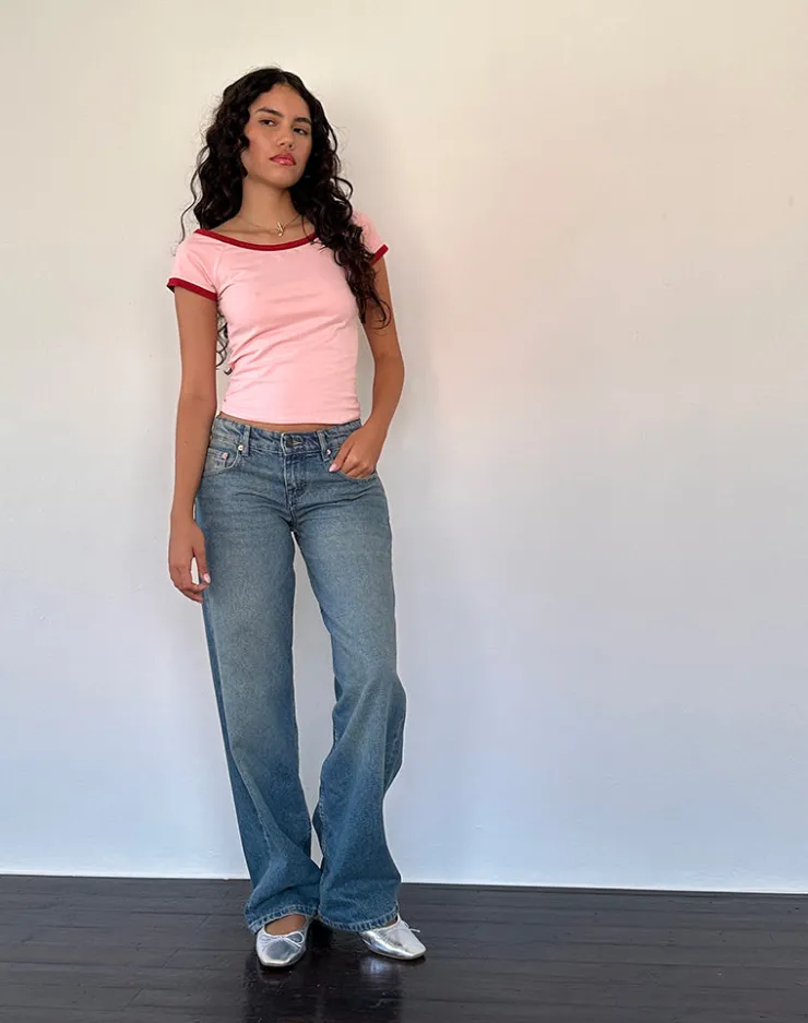 Women Motel Rocks Basics | Basic Tops | Bitha Top in Ballet Pink with Adrenaline Red Binding