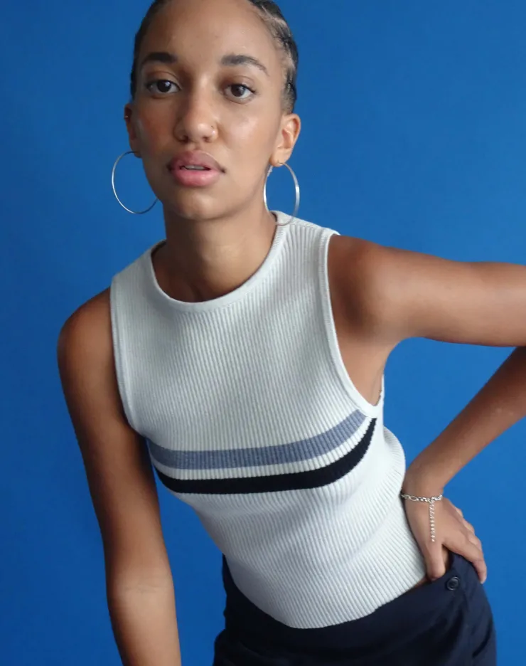 Women Motel Rocks Vest Tops | Bonisa Vest in White with Grey and Black Stripe