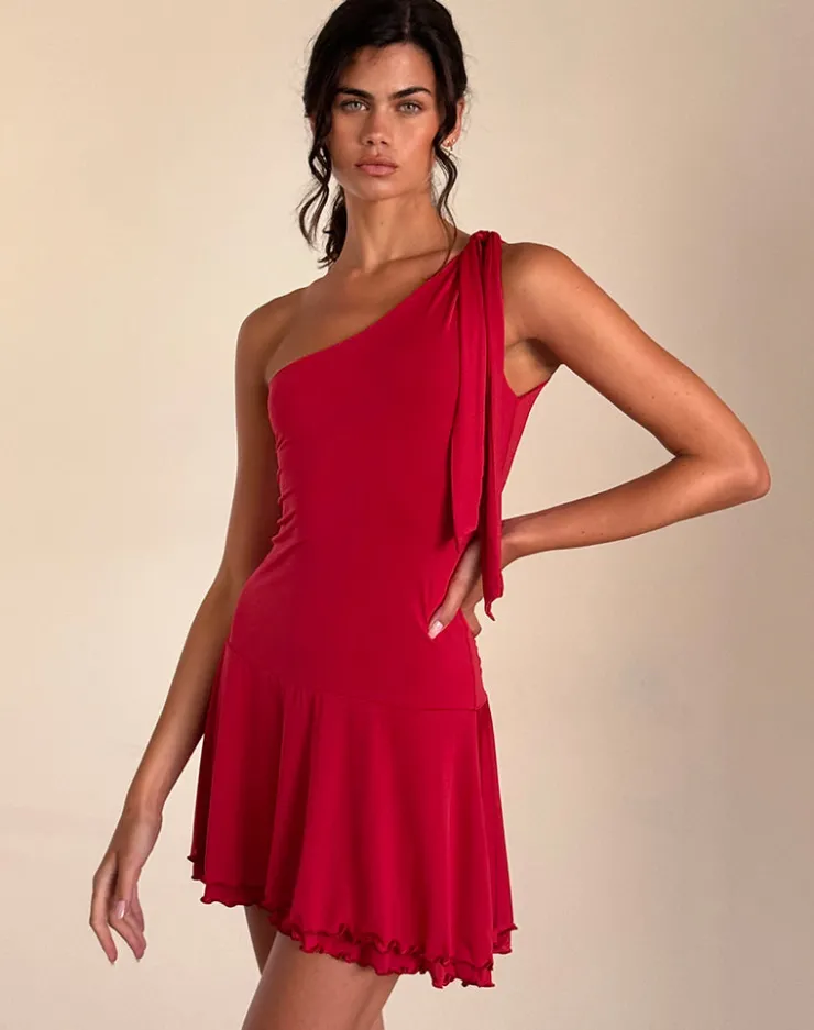 Women Motel Rocks Party Dresses | Mini Dresses | Boone One Shoulder Mini Dress in Slinky Red