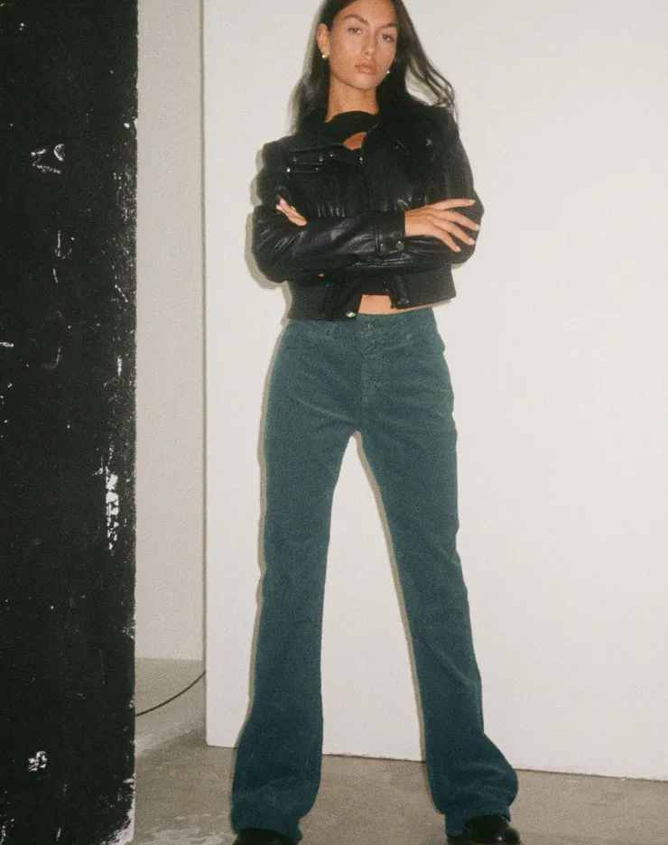 Women Motel Rocks Jeans | Flared Jeans | Bootleg Jeans in Cord Forest Green