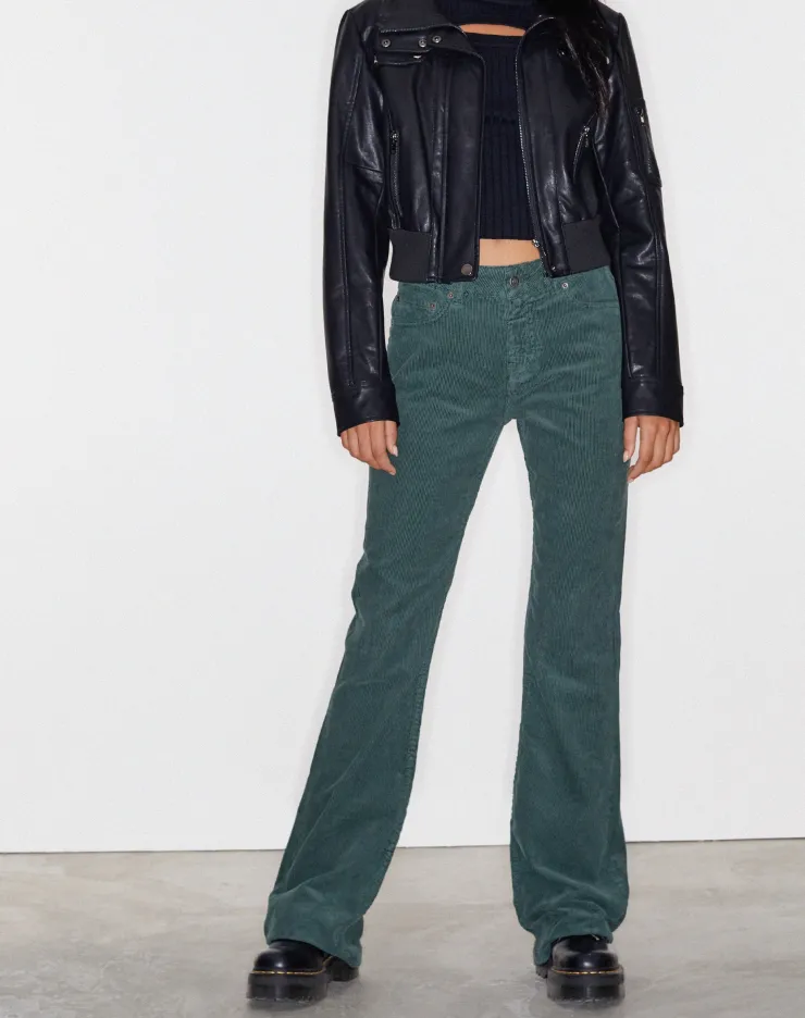 Women Motel Rocks Jeans | Flared Jeans | Bootleg Jeans in Cord Forest Green