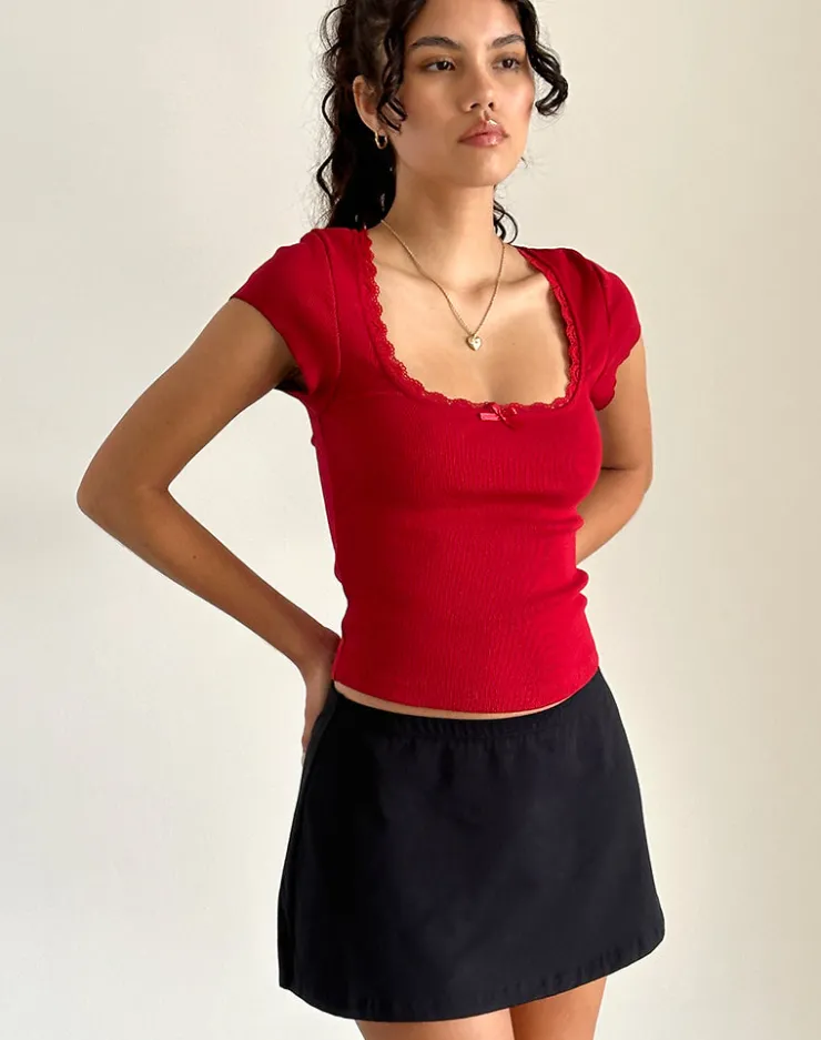 Women Motel Rocks Basics | Basic Tops | Bovillo Cap Sleeve Top in Adrenaline Red