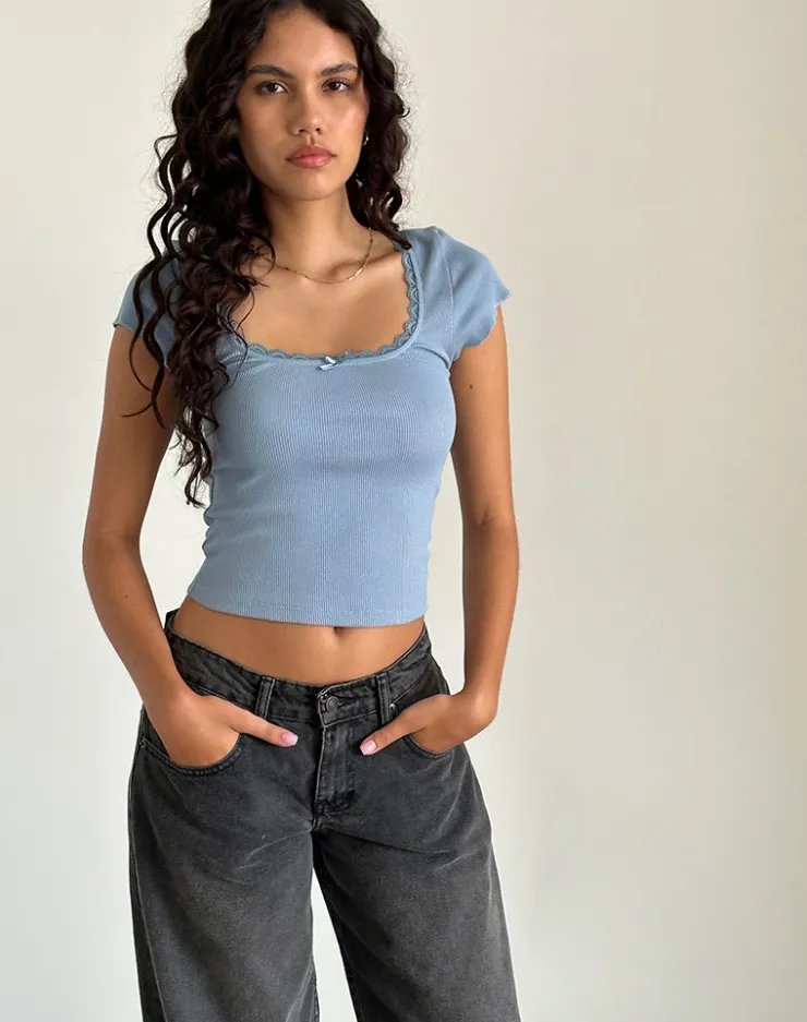 Women Motel Rocks Basic Tops | Bovillo Cap Sleeve Top in Nantucket Blue