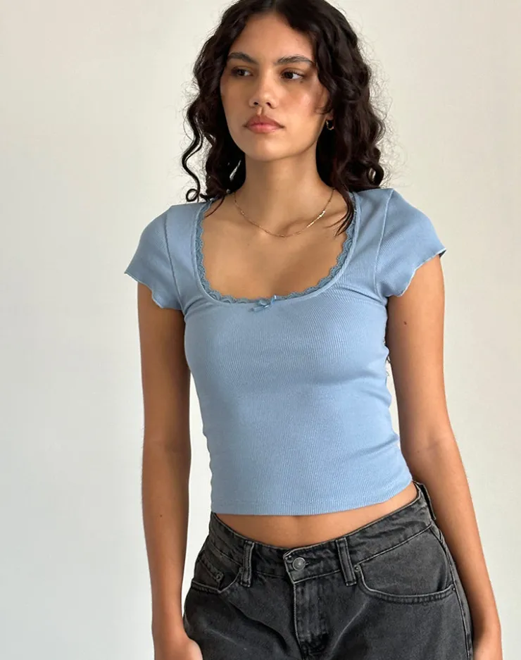 Women Motel Rocks Basic Tops | Bovillo Cap Sleeve Top in Nantucket Blue