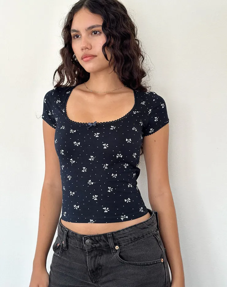 Women Motel Rocks Printed Tops | Bovino Top in Mini Bow Navy