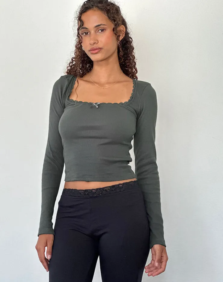 Women Motel Rocks Basics | Basic Tops | Bovita Long Sleeve Ribbed Top in Beluga Grey