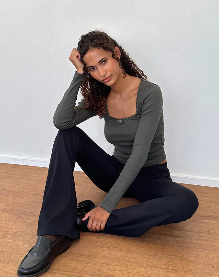 Women Motel Rocks Basics | Basic Tops | Bovita Long Sleeve Ribbed Top in Beluga Grey