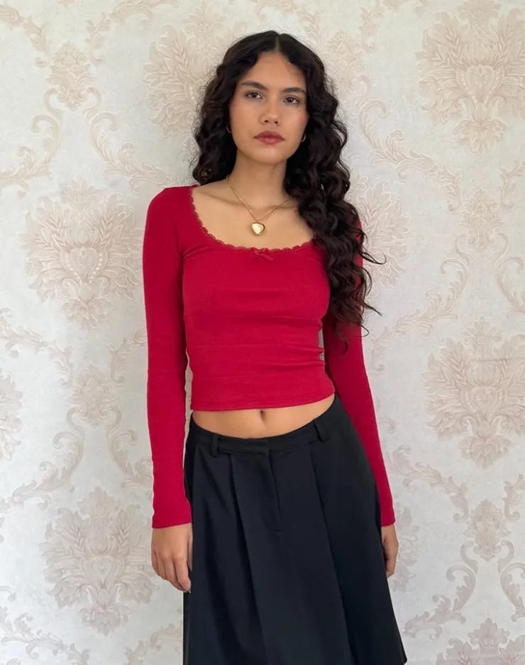 Women Motel Rocks Basics | Basic Tops | Bovita Long Sleeve Top in Adrenaline Red