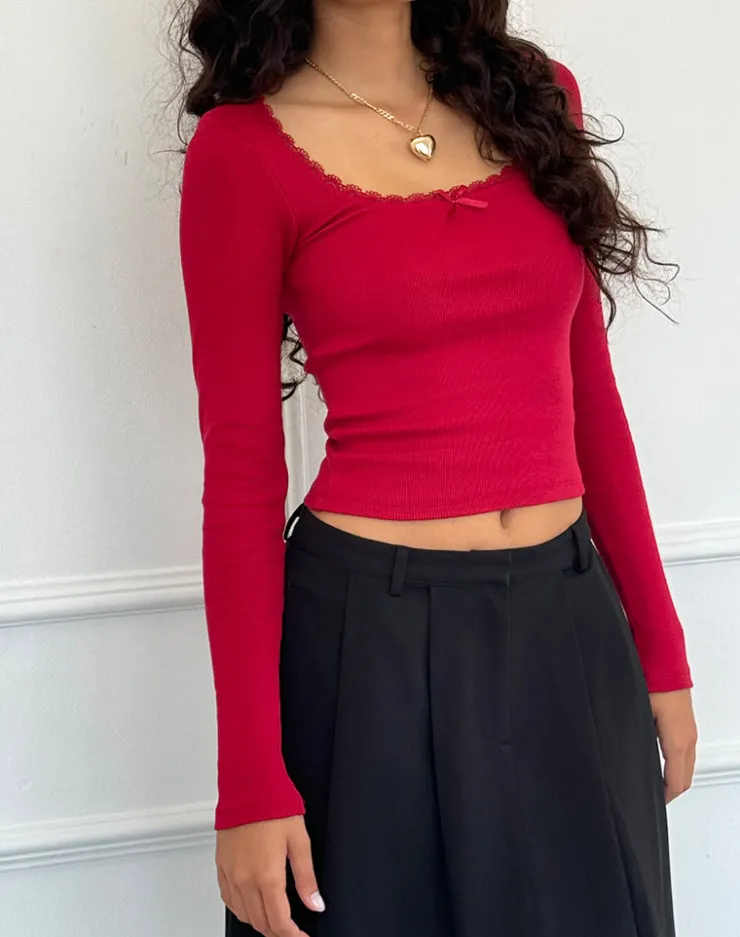 Women Motel Rocks Basics | Basic Tops | Bovita Long Sleeve Top in Adrenaline Red