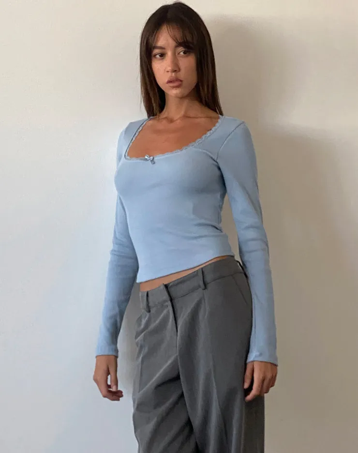 Women Motel Rocks Basics | Basic Tops | Bovita Long Sleeve Top in Nantucket Blue