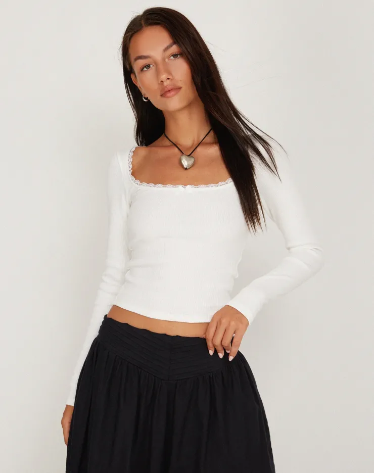 Women Motel Rocks Basics | Basic Tops | Bovita Long Sleeve Top in Rib White