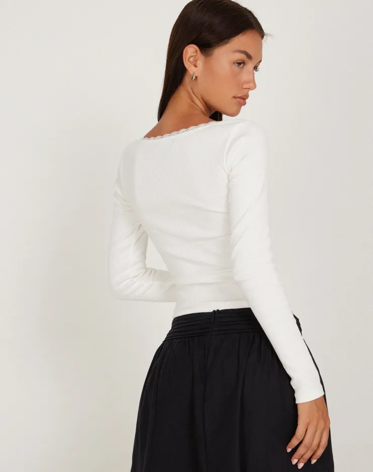 Women Motel Rocks Basics | Basic Tops | Bovita Long Sleeve Top in Rib White